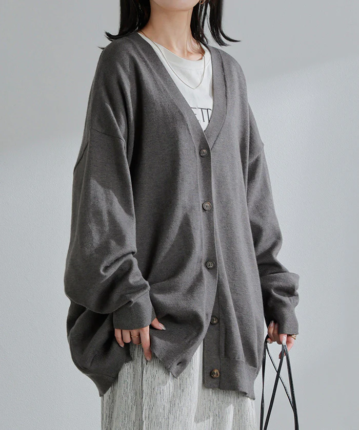 ニット カーディガン ロング ウール ライク レディース カーデ トップス アウター セーター オーバー ニットカーディガン Vネック リブ チュニック ゆったり 体型カバー 大きいサイズ お尻が隠れる カジュアル 黒 ベージュ 秋 冬 HUG.U - Image 31