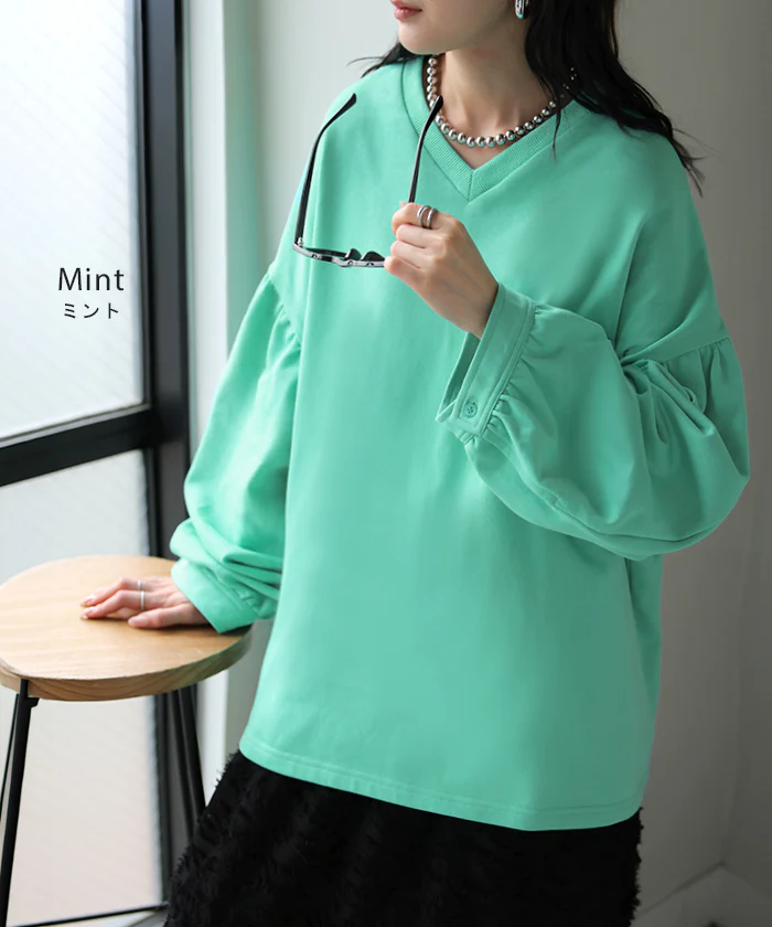 ロンT Vネック ぽわん袖 レディース トップス ロング Tシャツ カットソー ティーシャツ カフス 綿 長袖 長い トレーナー ボリュームスリーブ リブ ビッグ プラスサイズ ゆったり 体型カバー 大きいサイズ おしゃれ オフィスカジュアル 白 黒 秋 冬 HUG.U - Image 15