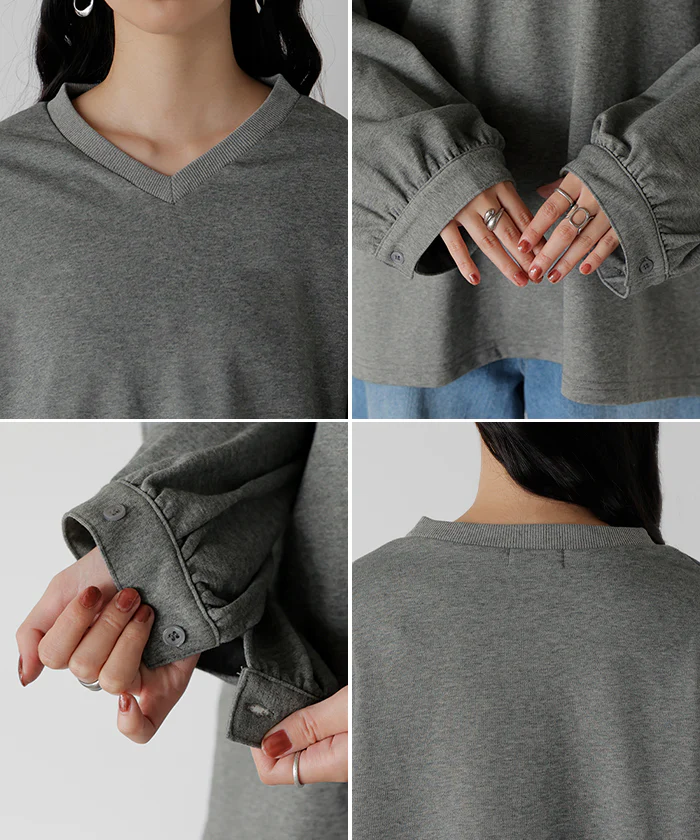 ロンT Vネック ぽわん袖 レディース トップス ロング Tシャツ カットソー ティーシャツ カフス 綿 長袖 長い トレーナー ボリュームスリーブ リブ ビッグ プラスサイズ ゆったり 体型カバー 大きいサイズ おしゃれ オフィスカジュアル 白 黒 秋 冬 HUG.U - Image 24