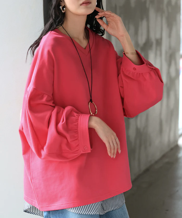 ロンT Vネック ぽわん袖 レディース トップス ロング Tシャツ カットソー ティーシャツ カフス 綿 長袖 長い トレーナー ボリュームスリーブ リブ ビッグ プラスサイズ ゆったり 体型カバー 大きいサイズ おしゃれ オフィスカジュアル 白 黒 秋 冬 HUG.U - Image 32