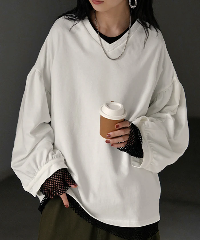 ロンT Vネック ぽわん袖 レディース トップス ロング Tシャツ カットソー ティーシャツ カフス 綿 長袖 長い トレーナー ボリュームスリーブ リブ ビッグ プラスサイズ ゆったり 体型カバー 大きいサイズ おしゃれ オフィスカジュアル 白 黒 秋 冬 HUG.U - Image 33