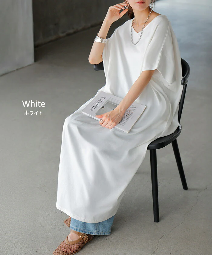 ワンピース ロング 半袖 汗ジミ防止 UVカット ワンピ ■一部7月中旬入荷 選べる ネック レディース 綿100％ ロングワンピース Aライン Uネック Vネック マキシ マキシワンピース ワンピ ロングワンピ 体型カバー 二の腕カバー 大きいサイズ 無地 黒 白 春 夏 HUG.U - Image 21