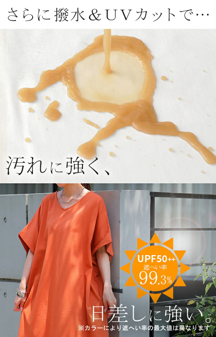 ワンピース ロング 半袖 汗ジミ防止 UVカット ワンピ ■一部7月中旬入荷 選べる ネック レディース 綿100％ ロングワンピース Aライン Uネック Vネック マキシ マキシワンピース ワンピ ロングワンピ 体型カバー 二の腕カバー 大きいサイズ 無地 黒 白 春 夏 HUG.U - Image 8