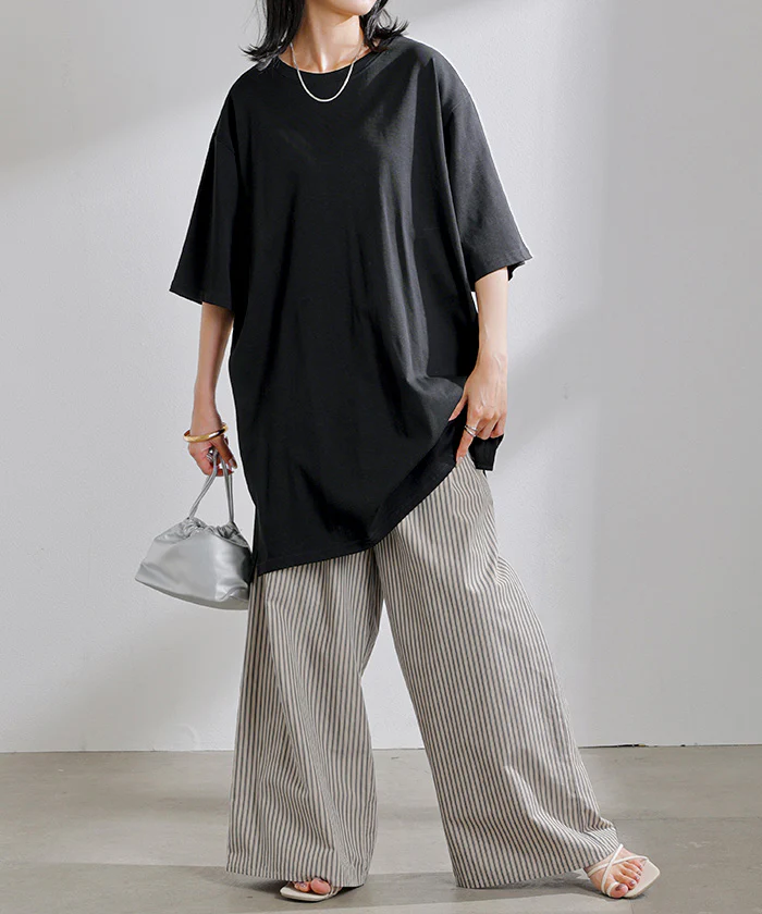 Tシャツ レディース 汗ジミ防止 UVカットトップス ■一部7月上旬入荷 半袖 綿100％ カットソー ロング ティーシャツ チュニック Vネック Uネック 長い ドルマン ドルマンスリーブ ゆったり 無地 体型カバー お尻が隠れる 大きいサイズ おしゃれ 白 黒 春 夏 HUG.U メール便 - Image 34