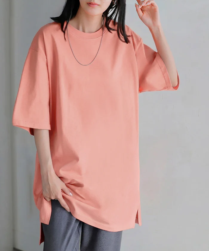 Tシャツ レディース 汗ジミ防止 UVカットトップス ■一部7月上旬入荷 半袖 綿100％ カットソー ロング ティーシャツ チュニック Vネック Uネック 長い ドルマン ドルマンスリーブ ゆったり 無地 体型カバー お尻が隠れる 大きいサイズ おしゃれ 白 黒 春 夏 HUG.U メール便 - Image 6