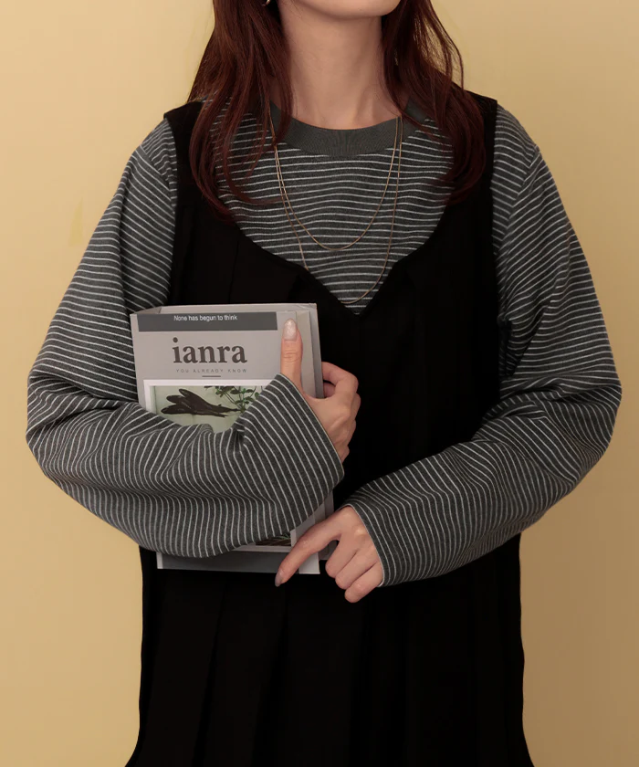 「重ね着しやすい。」コンパクトめ ロンT ボーダー レディース トップス 長袖 Tシャツ カットソー ボーダーT ロング ティーシャツ クルーネック Uネック 長い リブ 配色 おしゃれ ストレッチ 柔らか レイヤード 重ね着 白 黒 カジュアル 秋 冬 HUG.U - Image 28