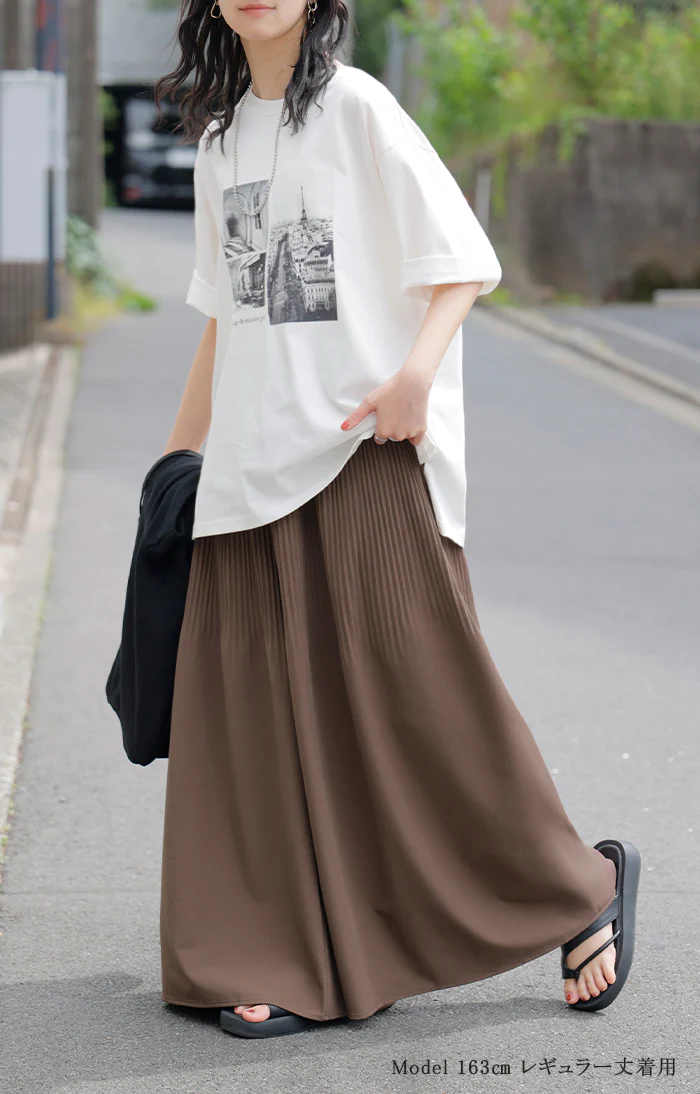 パンツ ワイド プリーツ 選べる 2丈 レディース ボトムス ボトム ロング Aライン きれいめ カジュアル 軽量 ストレッチ 裾消し プリーツパンツ ハイウエスト ワイドパンツ 体型カバー 大きいサイズ 黒 ブラウン 秋 冬 HUG.U - Image 7