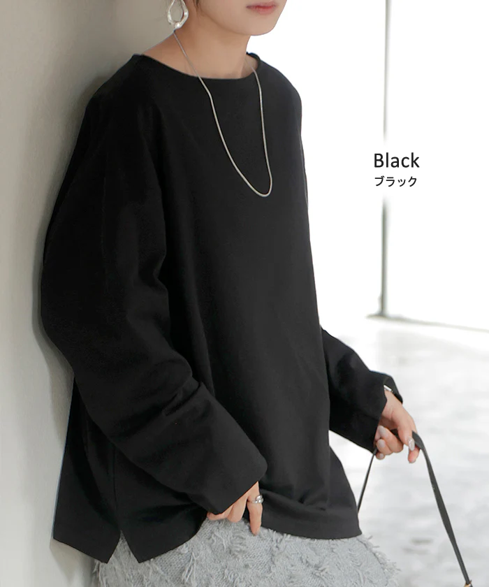 ロンT ボーダー 刺繍 レディース トップス 長袖 Tシャツ 綿100 カットソー ロング チュニック バスク ティーシャツ ビッグ プラスサイズ ボートネック クルーネック 長い ゆったり 無地 体型カバー お尻が隠れる 大きいサイズ おしゃれ 白 黒 秋 冬 HUG.U - Image 21