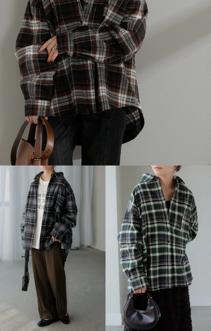 シャツ 綿100％ ネルシャツ チェック レディース ブラウス トップス ロング ロングシャツ チュニック 長袖 総柄 羽織 ライトアウター レイヤード きれいめ ゆったり 大きいサイズ 体型カバー お尻が隠れる コットン カジュアル グレー ブラウン 秋 冬 HUG.U - Image 21