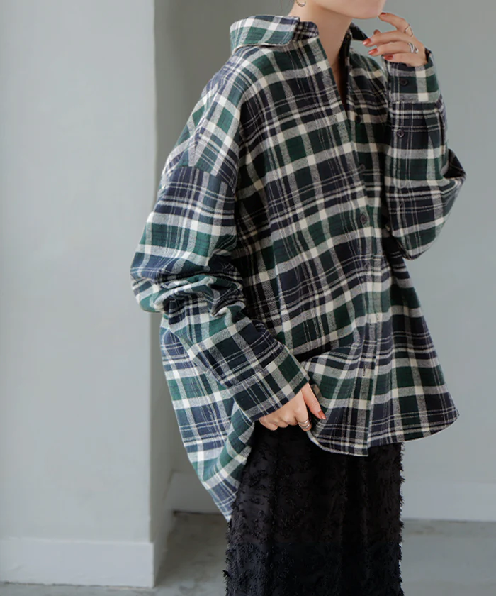 シャツ 綿100％ ネルシャツ チェック レディース ブラウス トップス ロング ロングシャツ チュニック 長袖 総柄 羽織 ライトアウター レイヤード きれいめ ゆったり 大きいサイズ 体型カバー お尻が隠れる コットン カジュアル グレー ブラウン 秋 冬 HUG.U - Image 28