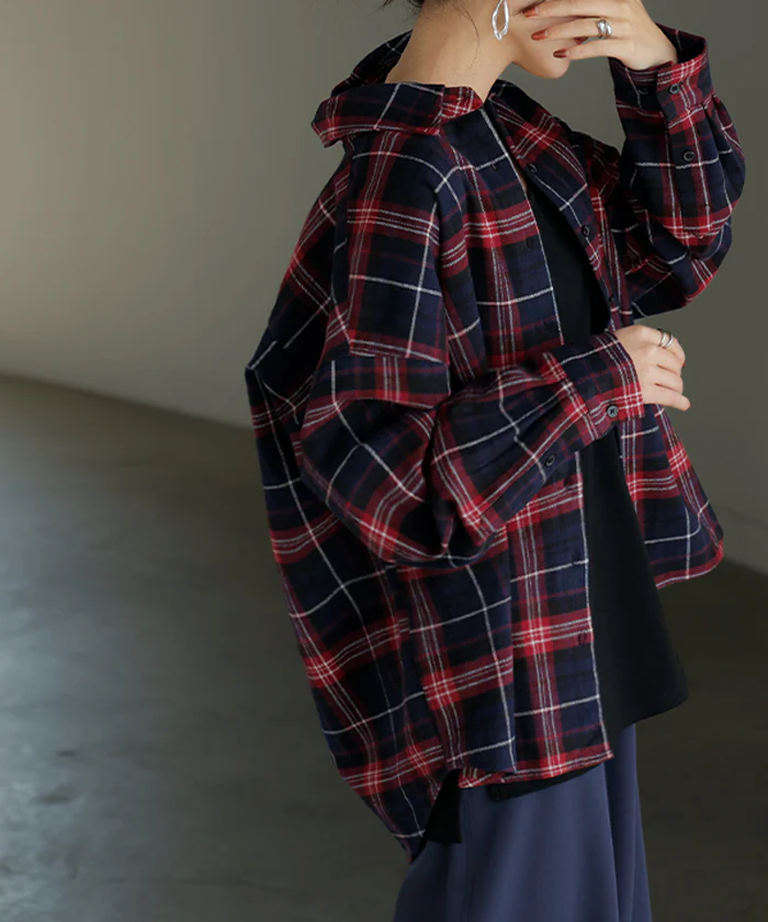 シャツ 綿100％ ネルシャツ チェック レディース ブラウス トップス ロング ロングシャツ チュニック 長袖 総柄 羽織 ライトアウター レイヤード きれいめ ゆったり 大きいサイズ 体型カバー お尻が隠れる コットン カジュアル グレー ブラウン 秋 冬 HUG.U - Image 29