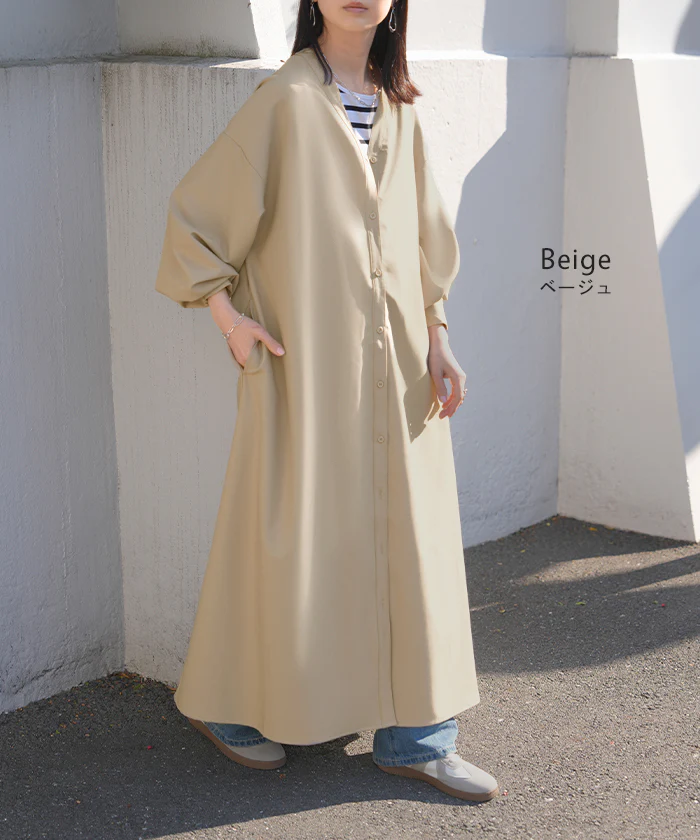 ワンピース ロング 洗える シャツ イージーケア レディース ワンピ シャツワンピ ロングワンピース Aライン ロングシャツ ロングワンピ Vネック ボリュームスリーブ ボタン 長袖 羽織 きれいめ 体型カバー 大きいサイズ 無地 黒 グレー 秋 冬 HUG.U - Image 11