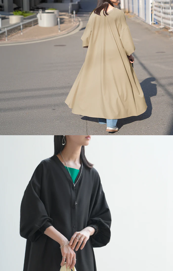 ワンピース ロング 洗える シャツ イージーケア レディース ワンピ シャツワンピ ロングワンピース Aライン ロングシャツ ロングワンピ Vネック ボリュームスリーブ ボタン 長袖 羽織 きれいめ 体型カバー 大きいサイズ 無地 黒 グレー 秋 冬 HUG.U - Image 18