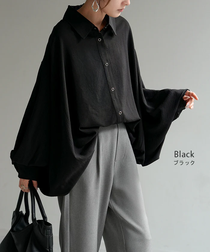 シャツ レディース シアー トップス ブラウス ロング ロングシャツ チュニック 長袖 ドルマン ドルマンスリーブ サテン風 無地 羽織 ライトアウター 薄手 変形 きれいめ ゆったり オーバーサイズ 大きいサイズ 体型カバー お尻が隠れる 白 黒 秋 冬 HUG.U - Image 12