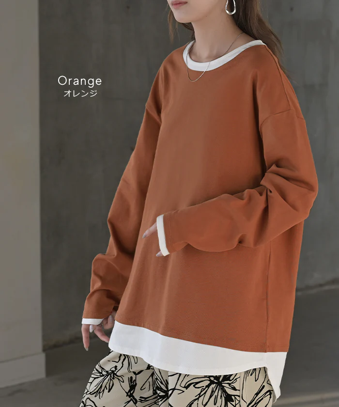 ロンT レイヤード 風 綿100 レディース Tシャツ トップス 長袖 カットソー ロング ティーシャツ チュニック ビッグ クルーネック 長い ドルマン ドルマンスリーブ ゆったり 無地 体型カバー お尻が隠れる 大きいサイズ おしゃれ 黒 グレー 秋 冬 HUG.U メール便 - Image 13
