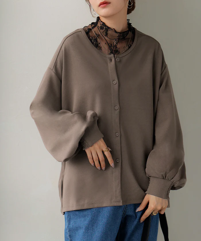 ブラウス ノーカラー トップス レディース ロング バンドカラー シャツ クルーネック チュニック 長袖 無地 ボリュームスリーブ ストレッチ シワになりにくい きれいめ ゆったり オフィスカジュアル 大きいサイズ 体型カバー お尻が隠れる 黒 白 秋 冬 HUG.U - Image 27