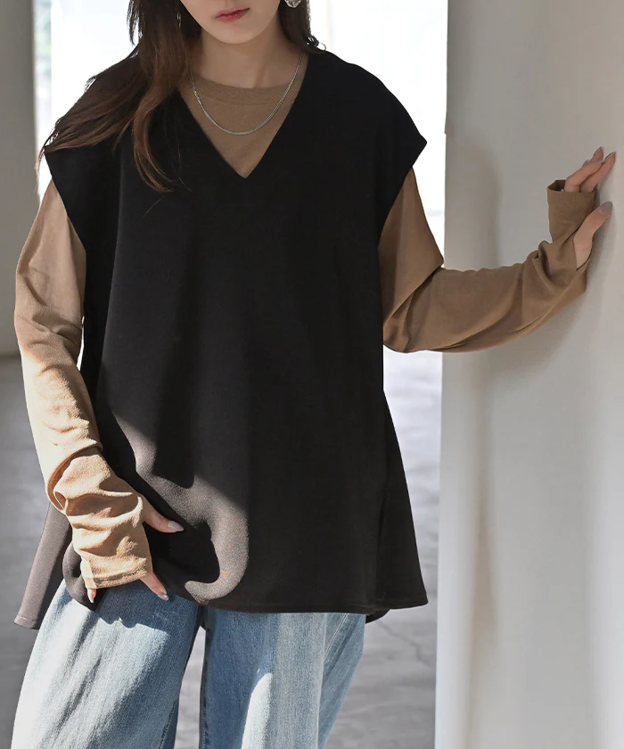 ベスト ジレ ロングベスト レディース チュニック トップス ノーカラ― Vネック ロング ロングジレ ノースリーブ 羽織 レイヤード 体型カバー きれいめ おしゃれ フォーマル フレア タック ゆったり お尻が隠れる 大きいサイズ 黒 ネイビー 秋 冬 HUG.U メール便 - Image 18