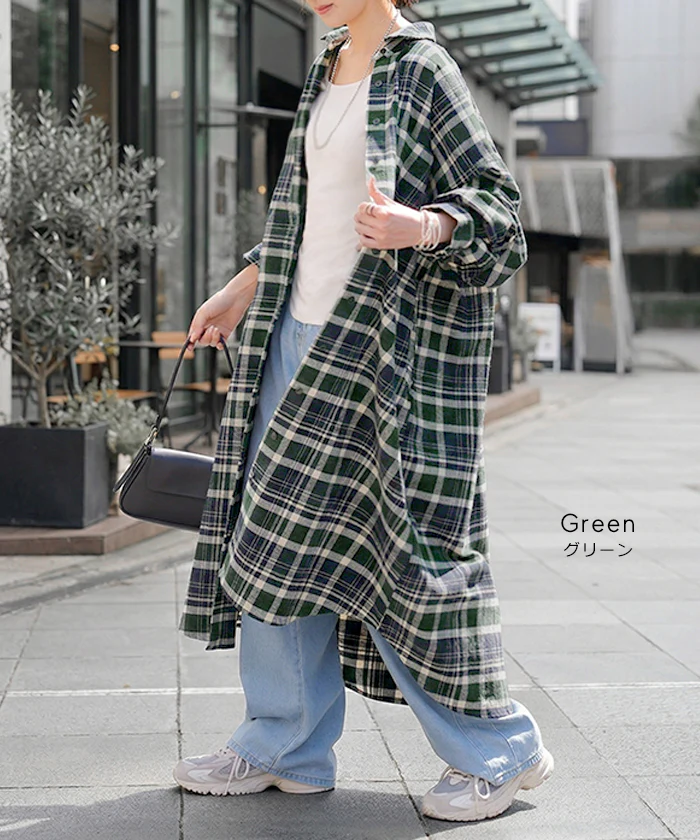 ワンピース シャツ チェック ■一部7月中旬入荷 ネルシャル シャツワンピース 綿100 チェックシャツ シャツワンピ レディース ロング ロングワンピース Aライン マキシ ワンピ ロングシャツ ロングワンピ 長袖 羽織 体型カバー 大きいサイズ レッド グレー 秋 冬 HUG.U - Image 10