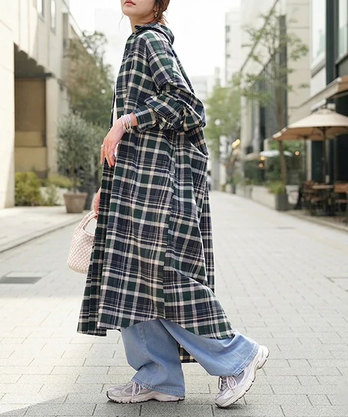 ワンピース シャツ チェック ■一部7月中旬入荷 ネルシャル シャツワンピース 綿100 チェックシャツ シャツワンピ レディース ロング ロングワンピース Aライン マキシ ワンピ ロングシャツ ロングワンピ 長袖 羽織 体型カバー 大きいサイズ レッド グレー 秋 冬 HUG.U - Image 28