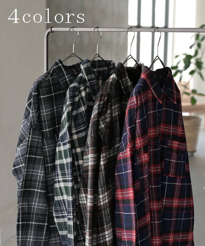 ワンピース シャツ チェック ■一部7月中旬入荷 ネルシャル シャツワンピース 綿100 チェックシャツ シャツワンピ レディース ロング ロングワンピース Aライン マキシ ワンピ ロングシャツ ロングワンピ 長袖 羽織 体型カバー 大きいサイズ レッド グレー 秋 冬 HUG.U - Image 9