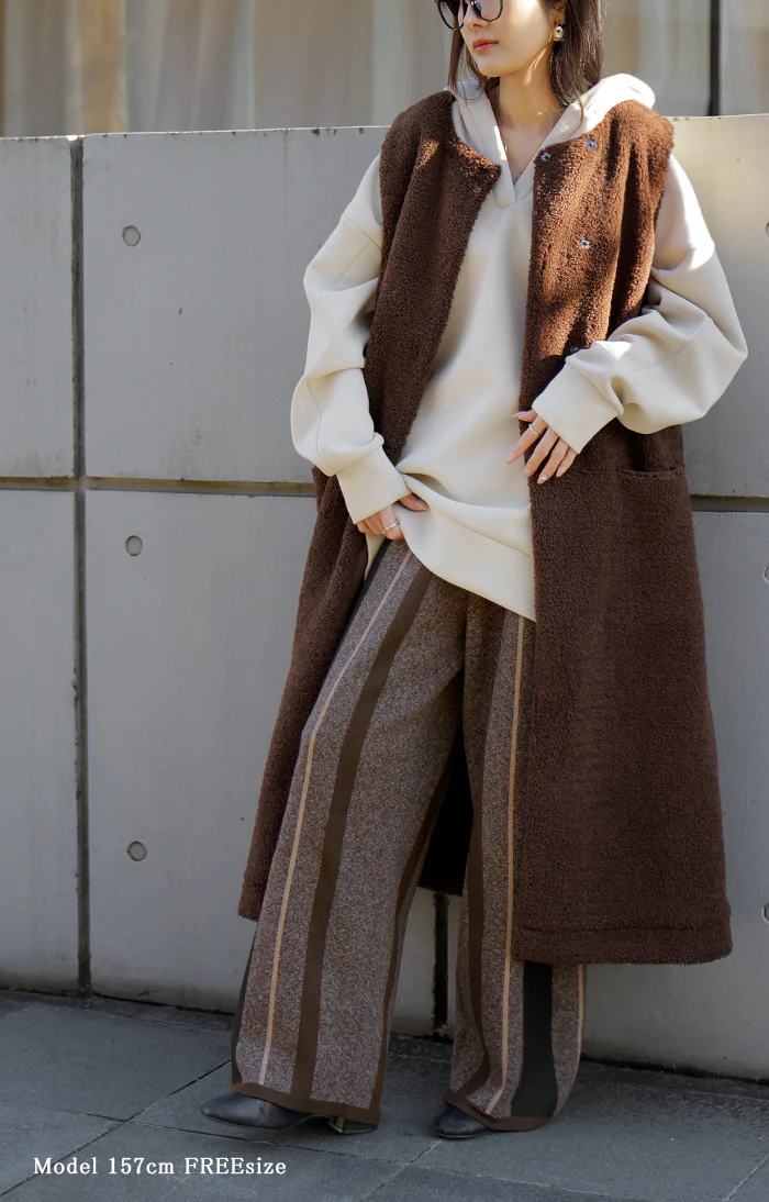 パンツ ストライプ ニット ワイド レディース ニットパンツ ダブルジャガード ワイドパンツ ロング ロングパンツ 長い 体型カバー 総柄 ボトムス ボトム ストレート ズボン ゆったり ハイウエスト ストレッチ 美脚 大きいサイズ 黒 グレー 秋 冬 HUG.U - Image 16