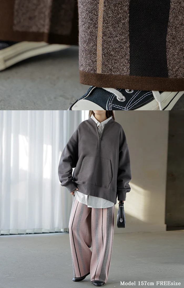 パンツ ストライプ ニット ワイド レディース ニットパンツ ダブルジャガード ワイドパンツ ロング ロングパンツ 長い 体型カバー 総柄 ボトムス ボトム ストレート ズボン ゆったり ハイウエスト ストレッチ 美脚 大きいサイズ 黒 グレー 秋 冬 HUG.U - Image 19