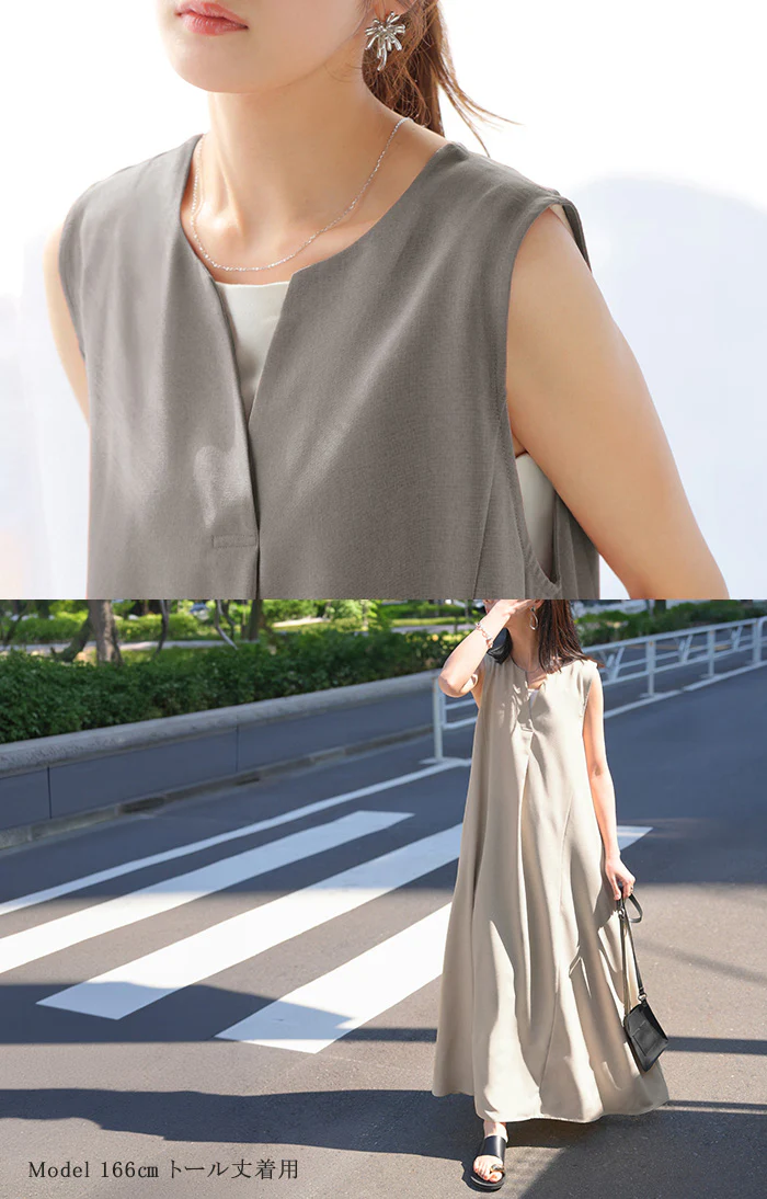 【夏セール】 2026SS新作 ワンピース 【 約30分で乾く 】　洗える ロング ロングワンピース レディース ワンピ ノースリーブ タンクトップ Vネック リネン風 リネンタッチ マシンウォッシャブル UVカット 吸水速乾 シワになりにくい 体型カバー きれいめ 春 夏 イエロー 黒 HUG.U - Image 3