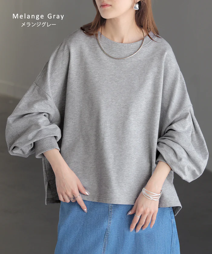 2026SS新作 トップス 「Tシャツ以上スウェット未満」ロンT スウェット ジャスト丈 レディース プルオーバー 綿100% Tシャツ 長袖 トレーナー リブ ボリューム袖 カットソー 体型カバー スリット クルーネック 裏毛 重ね着 カジュアル グリーン ピンク 春 夏 HUG.U - Image 13