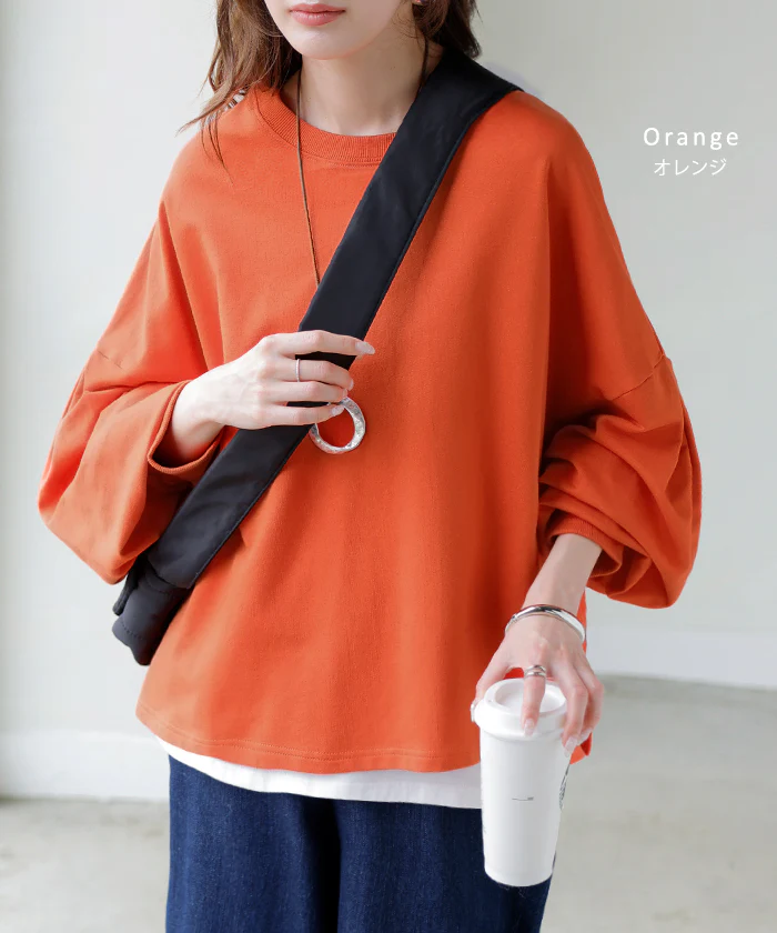 2026SS新作 トップス 「Tシャツ以上スウェット未満」ロンT スウェット ジャスト丈 レディース プルオーバー 綿100% Tシャツ 長袖 トレーナー リブ ボリューム袖 カットソー 体型カバー スリット クルーネック 裏毛 重ね着 カジュアル グリーン ピンク 春 夏 HUG.U - Image 26