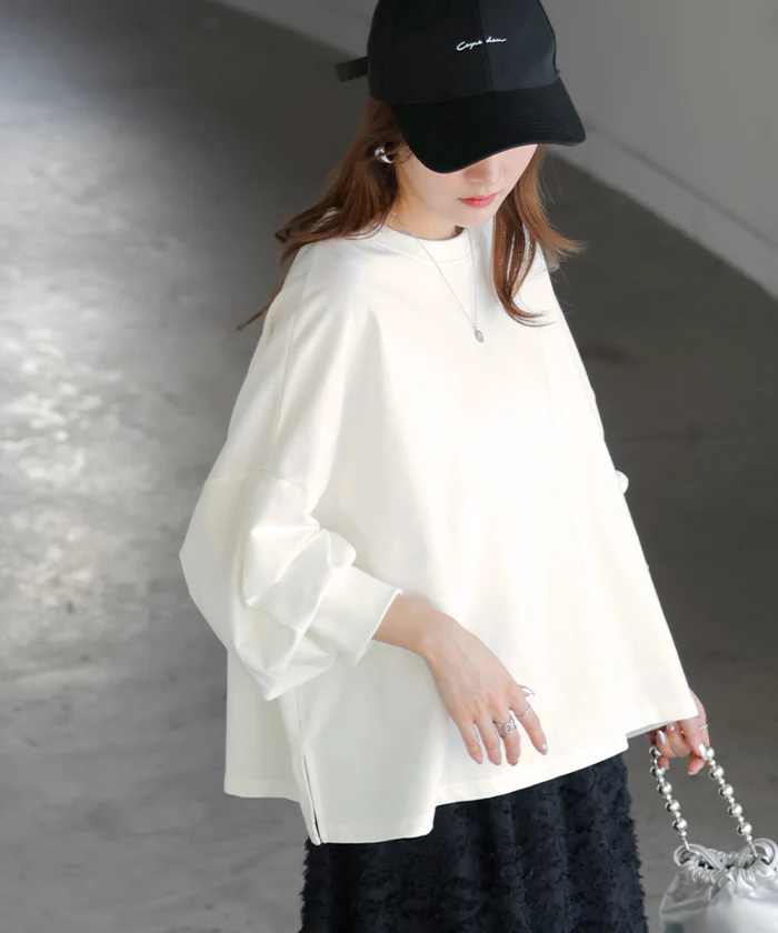 2026SS新作 トップス 「Tシャツ以上スウェット未満」ロンT スウェット ジャスト丈 レディース プルオーバー 綿100% Tシャツ 長袖 トレーナー リブ ボリューム袖 カットソー 体型カバー スリット クルーネック 裏毛 重ね着 カジュアル グリーン ピンク 春 夏 HUG.U - Image 44
