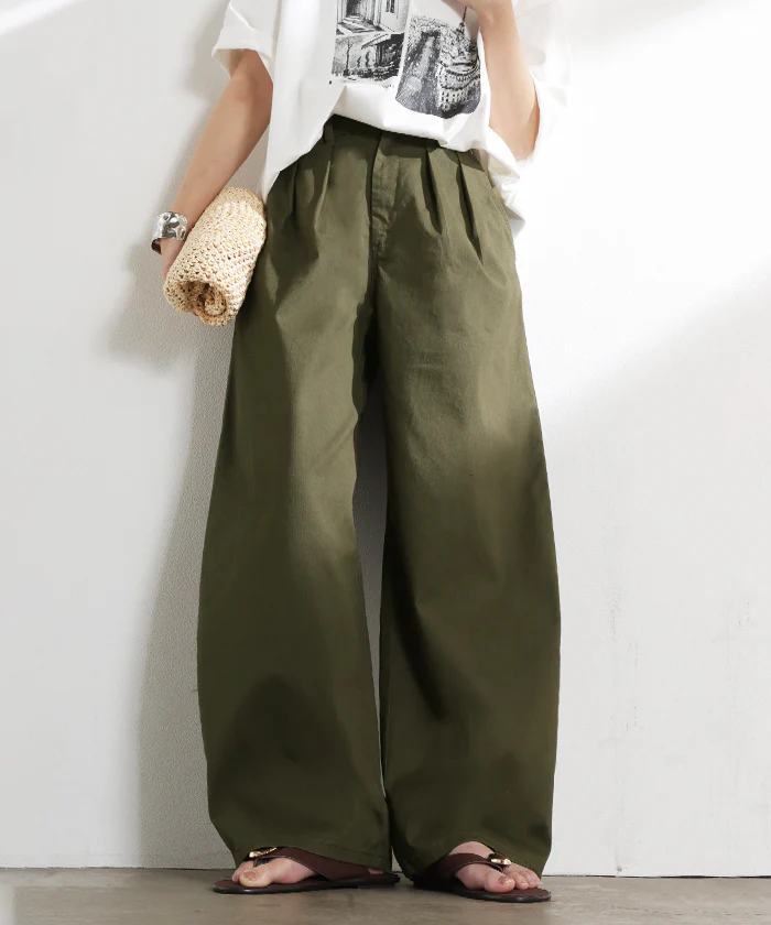 2026SS新作 パンツ バレルレッグ レディース ■一部7月中旬入荷 ストレッチ ボトムス カーブパンツ 綿 混 テーパード バレルパンツ タックパンツ インタック 体型カバー 脚長 ハイウエスト 伸びる ズボン 裏ゴム ヴィンテージ風 カジュアル バルーン 春 夏 アイボリー ブラック HUG.U - Image 5