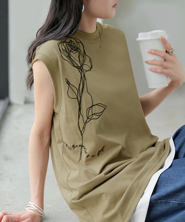 【夏セール】 2026SS新作 タンクトップ 刺繍 花柄 トップス レディース ストレッチ ノースリーブ カットソー チュニック フラワー インナー レイヤード きれいめ ゆったり 体型カバー 大きいサイズ ロング ロング丈 Uネック クルーネック カジュアル ホワイト グレー 春 夏 HUG.U メール便 - Image 18