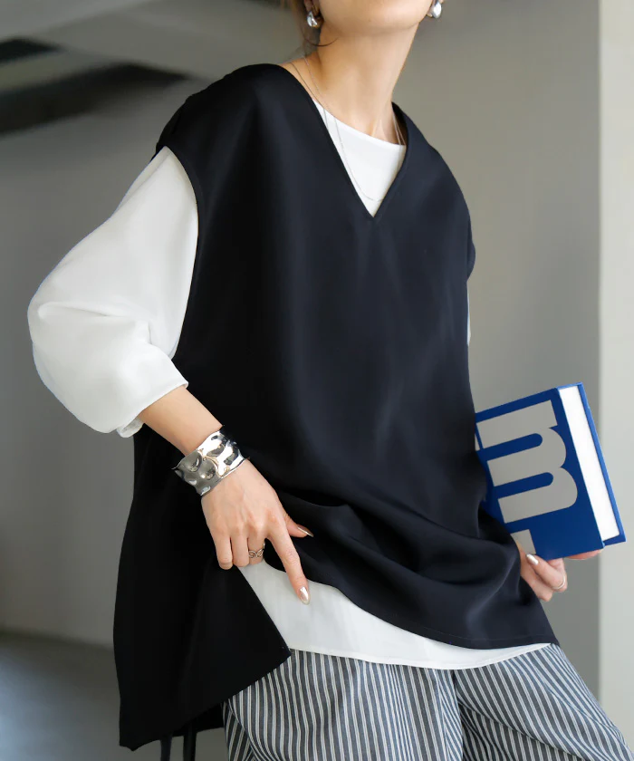 2026SS新作 ブラウス ロンT シワになりにくい トップス ロング シャツ ノーカラー ロングシャツ チュニック クルーネック 長袖 無地 イージーケア きれいめ フォーマル オフィス 入学式 ゆったり 大きいサイズ 体型カバー お尻が隠れる 黒 白 春 夏 HUG.U - Image 8