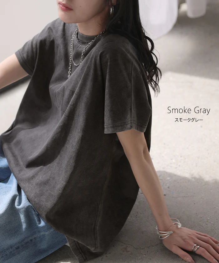 2026SS新作 Tシャツ ロゴT 綿100% レディース トップス カットソー ロング ヴィンテージ風 半袖 コットン ロゴTシャツ クルーネック ウォッシュ加工 お尻が隠れる 体型カバー 古着風 ユーズド感 ドロップショルダー ゆったり 大きいサイズ ブラック グレー 春 夏 HUG.U メール便 - Image 12