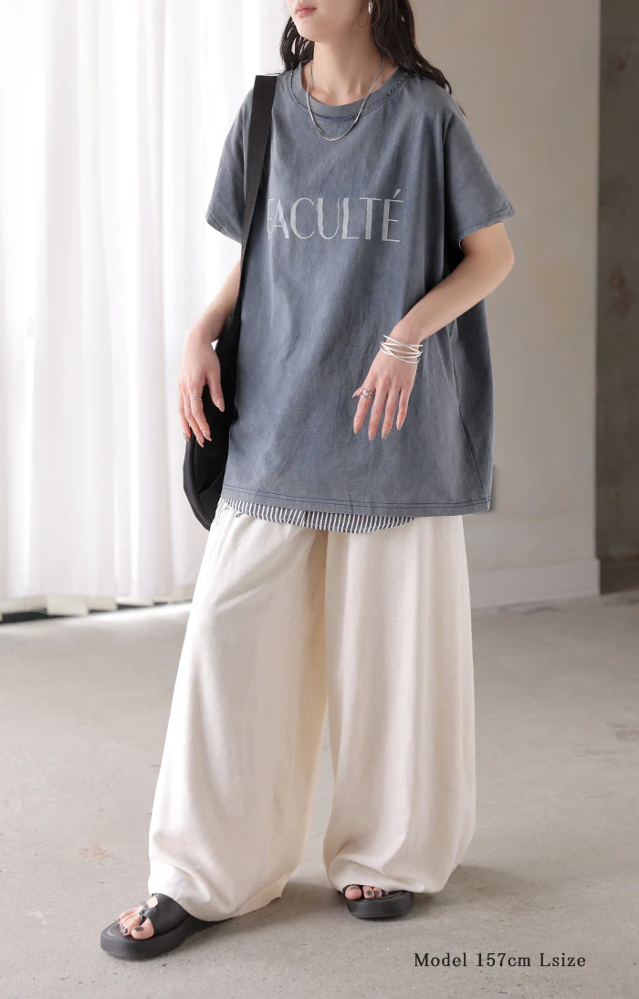 2026SS新作 Tシャツ ロゴT 綿100% レディース トップス カットソー ロング ヴィンテージ風 半袖 コットン ロゴTシャツ クルーネック ウォッシュ加工 お尻が隠れる 体型カバー 古着風 ユーズド感 ドロップショルダー ゆったり 大きいサイズ ブラック グレー 春 夏 HUG.U メール便 - Image 13