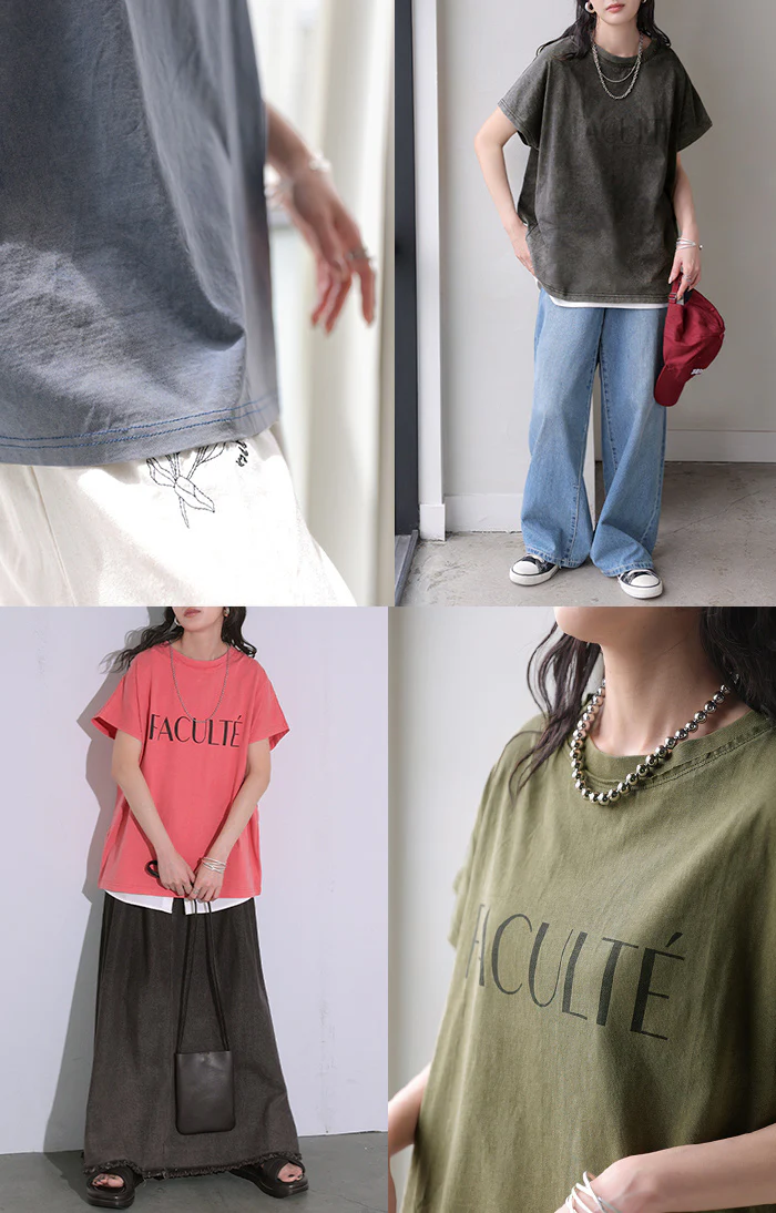 2026SS新作 Tシャツ ロゴT 綿100% レディース トップス カットソー ロング ヴィンテージ風 半袖 コットン ロゴTシャツ クルーネック ウォッシュ加工 お尻が隠れる 体型カバー 古着風 ユーズド感 ドロップショルダー ゆったり 大きいサイズ ブラック グレー 春 夏 HUG.U メール便 - Image 19