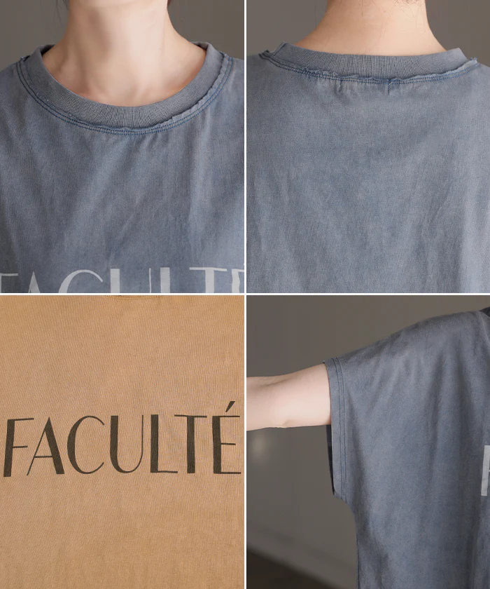 2026SS新作 Tシャツ ロゴT 綿100% レディース トップス カットソー ロング ヴィンテージ風 半袖 コットン ロゴTシャツ クルーネック ウォッシュ加工 お尻が隠れる 体型カバー 古着風 ユーズド感 ドロップショルダー ゆったり 大きいサイズ ブラック グレー 春 夏 HUG.U メール便 - Image 23