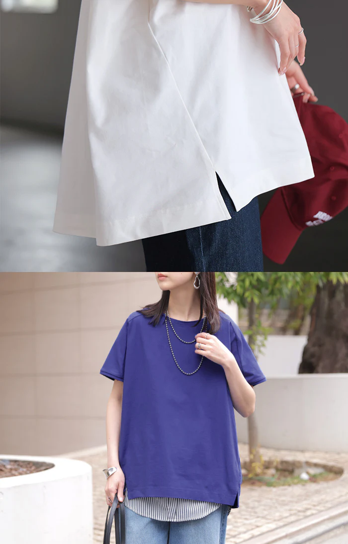 2026SS新作 Tシャツ 接触冷感 強冷感 UVカット レディース トップス フレンチスリーブ プルオーバー チュニック 涼しい ひんやり 遮蔽率99.9% UPF50+ ロング 体型カバー 半袖 ゆったり 大きいサイズ カットソー 無地 カジュアル ブルー ホワイト 春 夏 HUG.U メール便 - Image 21