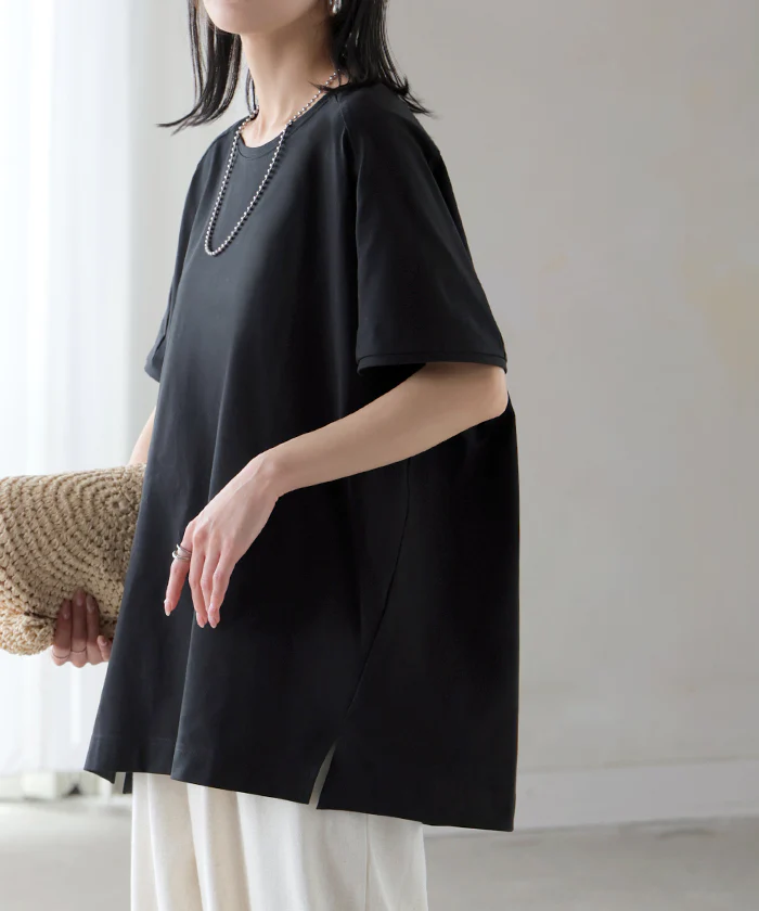 2026SS新作 Tシャツ 接触冷感 強冷感 UVカット レディース トップス フレンチスリーブ プルオーバー チュニック 涼しい ひんやり 遮蔽率99.9% UPF50+ ロング 体型カバー 半袖 ゆったり 大きいサイズ カットソー 無地 カジュアル ブルー ホワイト 春 夏 HUG.U メール便 - Image 26
