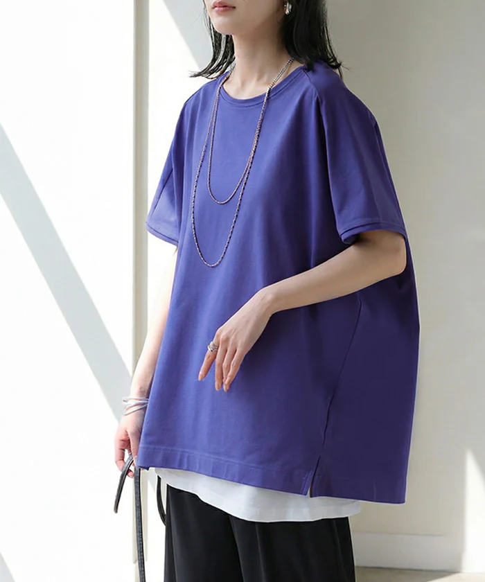 2026SS新作 Tシャツ 接触冷感 強冷感 UVカット レディース トップス フレンチスリーブ プルオーバー チュニック 涼しい ひんやり 遮蔽率99.9% UPF50+ ロング 体型カバー 半袖 ゆったり 大きいサイズ カットソー 無地 カジュアル ブルー ホワイト 春 夏 HUG.U メール便 - Image 27