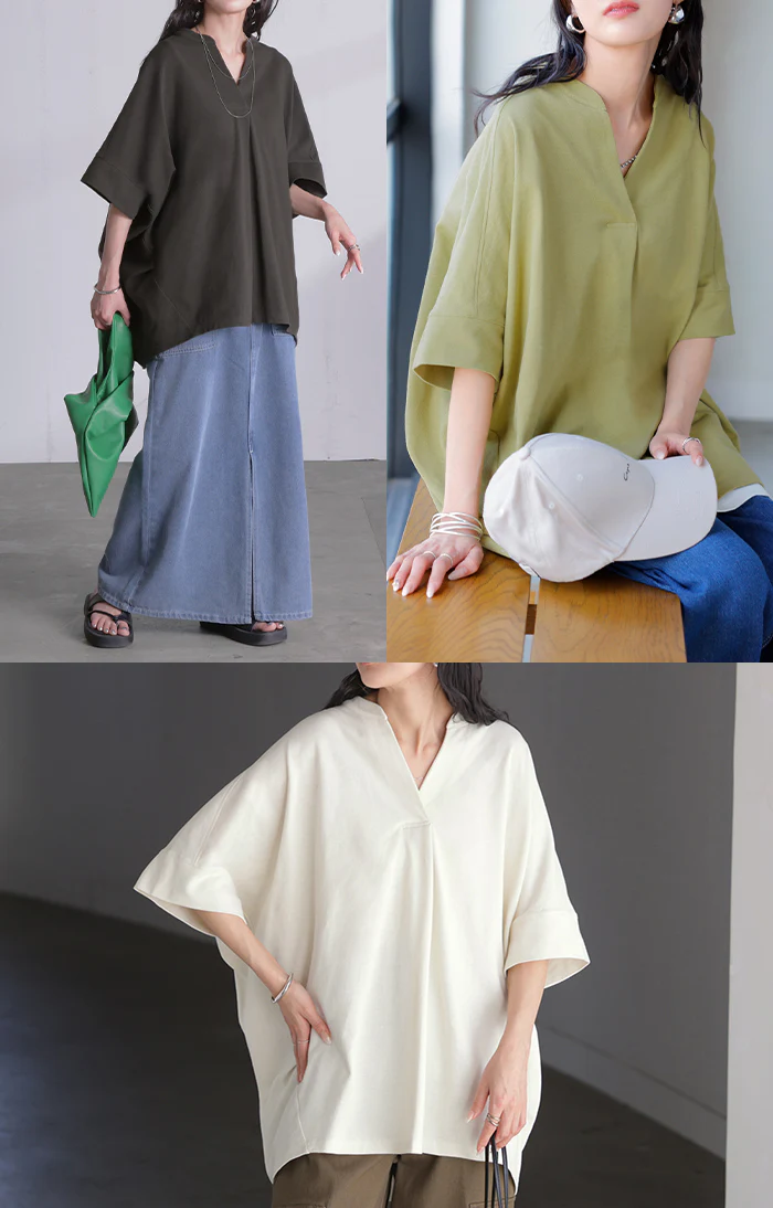 【夏セール】 2026SS新作 トップス スキッパー レディース Tシャツ ロング 綿 カットソー ティーシャツ チュニック ビッグ プラスサイズ Vネック 通気性 ストレッチ 天然ヘンプ混 長い 半袖 ゆったり 無地 体型カバー お尻が隠れる 大きいサイズ おしゃれ 白 グレー 春 夏 HUG.U - Image 10