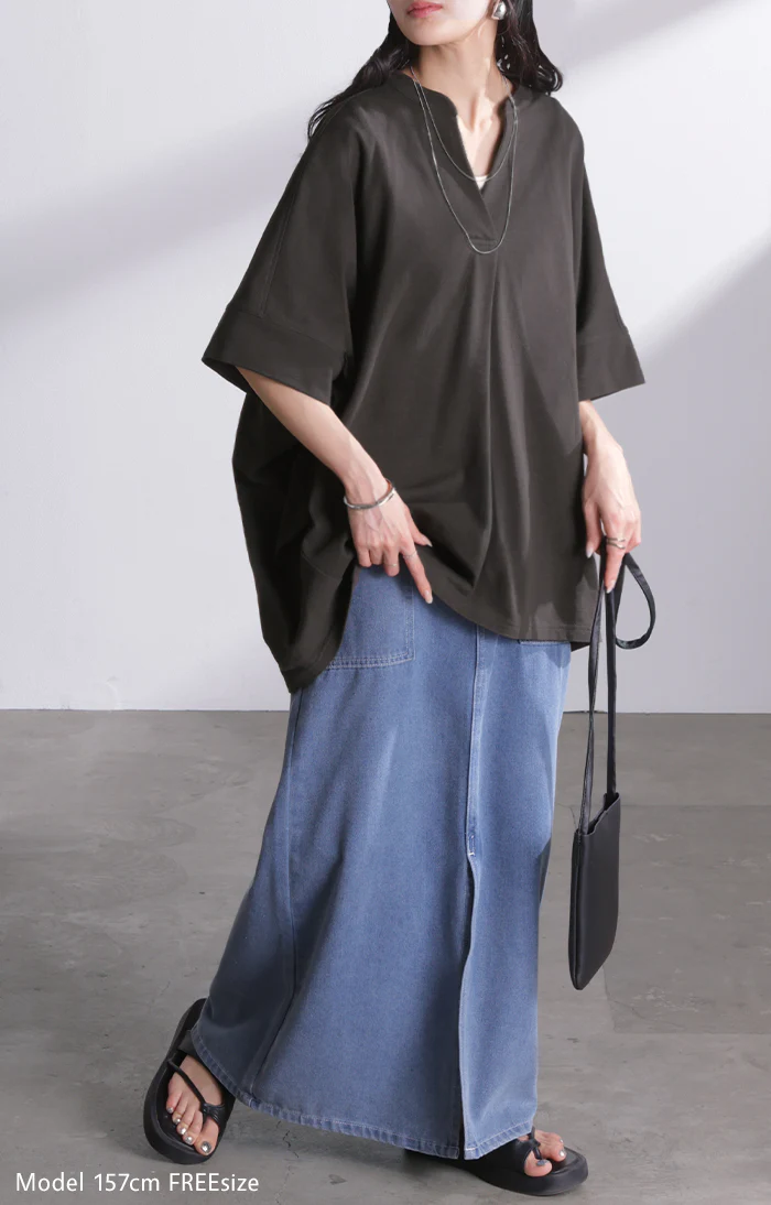 【夏セール】 2026SS新作 トップス スキッパー レディース Tシャツ ロング 綿 カットソー ティーシャツ チュニック ビッグ プラスサイズ Vネック 通気性 ストレッチ 天然ヘンプ混 長い 半袖 ゆったり 無地 体型カバー お尻が隠れる 大きいサイズ おしゃれ 白 グレー 春 夏 HUG.U - Image 21