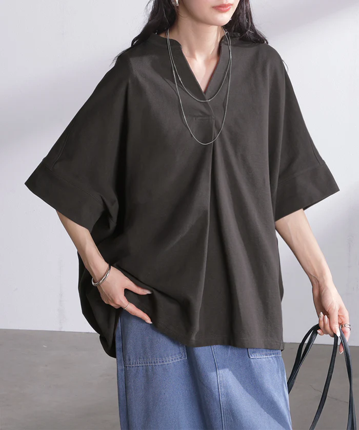 【夏セール】 2026SS新作 トップス スキッパー レディース Tシャツ ロング 綿 カットソー ティーシャツ チュニック ビッグ プラスサイズ Vネック 通気性 ストレッチ 天然ヘンプ混 長い 半袖 ゆったり 無地 体型カバー お尻が隠れる 大きいサイズ おしゃれ 白 グレー 春 夏 HUG.U - Image 26