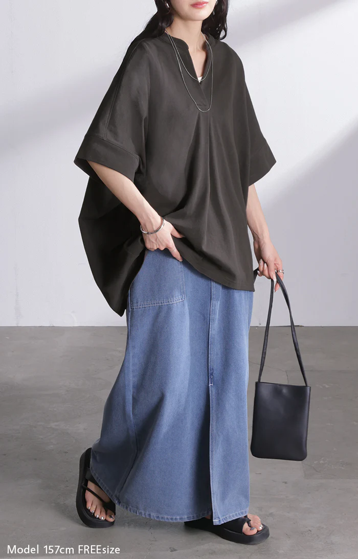 【夏セール】 2026SS新作 トップス スキッパー レディース Tシャツ ロング 綿 カットソー ティーシャツ チュニック ビッグ プラスサイズ Vネック 通気性 ストレッチ 天然ヘンプ混 長い 半袖 ゆったり 無地 体型カバー お尻が隠れる 大きいサイズ おしゃれ 白 グレー 春 夏 HUG.U - Image 4