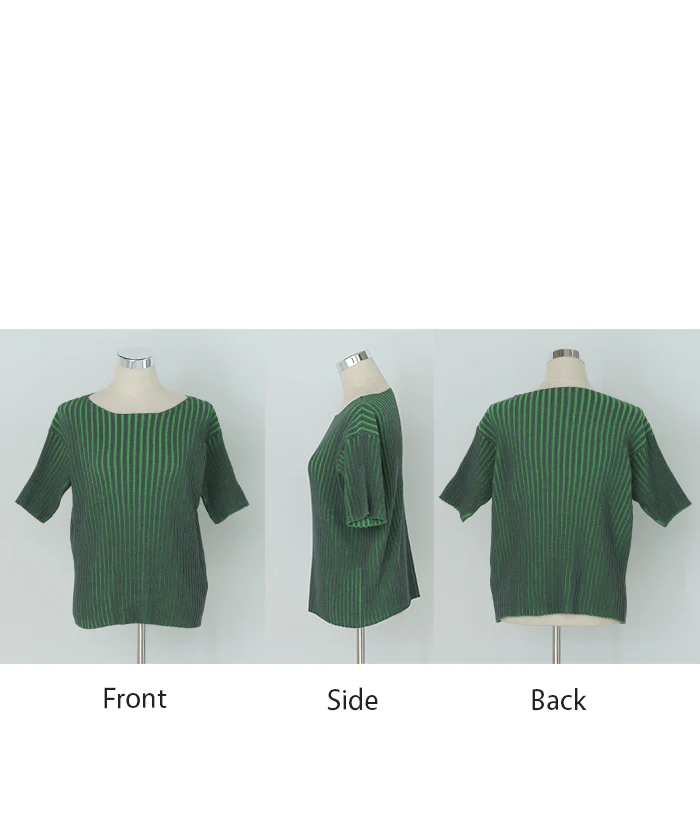 【夏セール】 2026SS新作 サマーニット リブ 配色 綿100 レディース トップス Tシャツ 半袖 カットソー プルオーバー リブニット ニット ボートネック ストライプ ストレッチ ゆったり 体型カバー 二の腕カバー 大きいサイズ ドロップショルダー カジュアル 黒 グレー 春 夏 HUG.U - Image 23