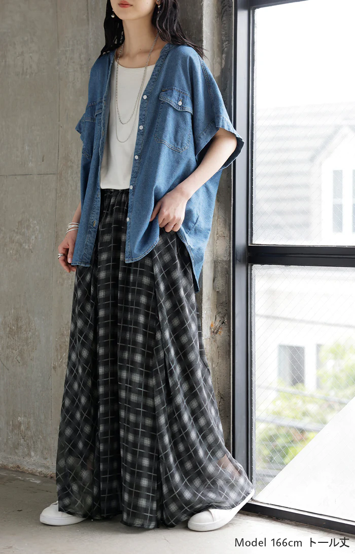 2026SS新作 スカート ロング チェック 柄 シフォン レディース シフォンスカート フレアスカート ロングスカート Aライン ボトムス ボトム マキシ 軽い 透け感 ウエストゴム 裏地付き 長い 高身長 トール丈 ゆったり 体型カバー きれいめ カジュアル 黒 白 春 夏 HUG.U - Image 21