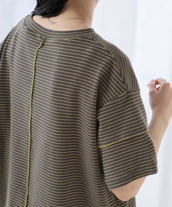 【夏セール】 2026SS新作 Tシャツ ボーダー もっちり レディース ■一部7月上旬入荷 トップス カットソー 半袖 ティーシャツ メロウ加工 ボーダー柄 綿混 クルーネック チュニック ストレッチ 伸縮性 しっかり 二の腕カバー 体型カバー 大きいサイズ ゆったり きれいめ カジュアル 黒 白 春 夏 HUG.U - Image 20