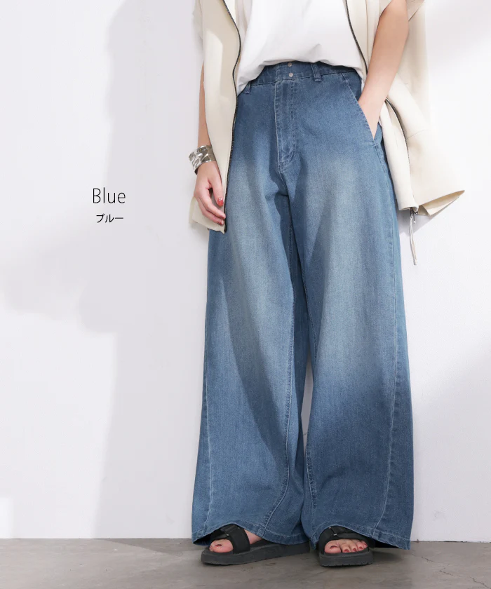 2026SS新作 パンツ デニム ワイド レディース ジーパン ワイドパンツ 選べる 2丈 ロング ロングパンツ ストレート ストレッチ ボトムス ズボン ずぼん 伸びる ハイウエスト ウエストゴム 体型カバー ゆったり 大きいサイズ カジュアル 春 夏 インディゴ ブルー HUG.U - Image 16