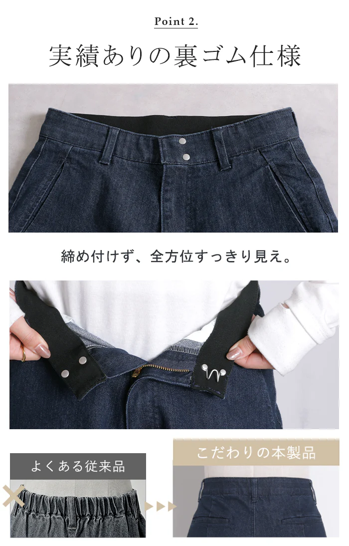 2026SS新作 パンツ デニム ワイド レディース ジーパン ワイドパンツ 選べる 2丈 ロング ロングパンツ ストレート ストレッチ ボトムス ズボン ずぼん 伸びる ハイウエスト ウエストゴム 体型カバー ゆったり 大きいサイズ カジュアル 春 夏 インディゴ ブルー HUG.U - Image 9