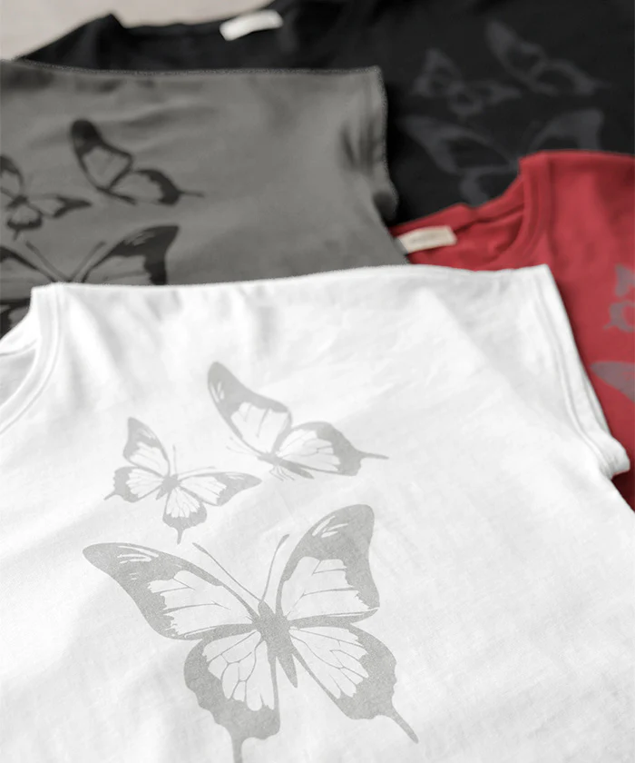 2026SS新作 Tシャツ プリント 蝶 綿100 レディース トップス ロング ティーシャツ フレンチスリーブ プリントTシャツ 薄手 クルーネック コットン バタフライ 長い ビッグ プラスサイズ 大きいサイズ ゆったり 体型カバー お尻が隠れる カジュアル 黒 白 春 夏 HUG.U メール便 - Image 17